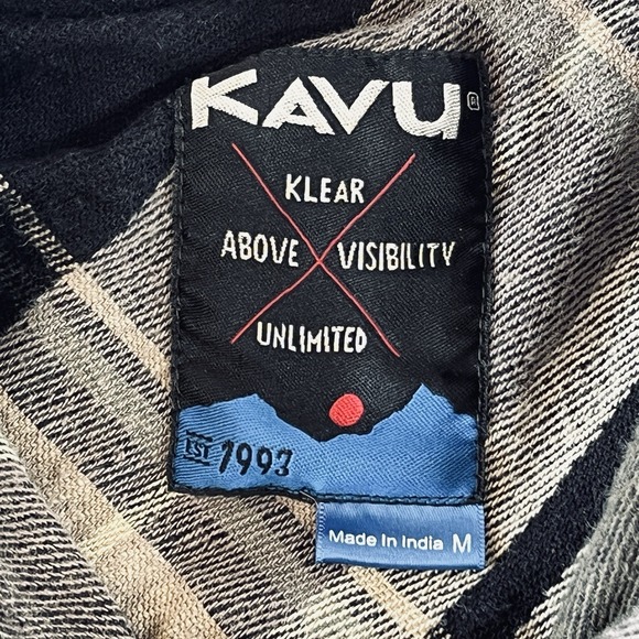 KAVU Flannel Mens Sz M Gray Black Plaid Button Down Shacket Shirt Ironworks Top - Picture 5 of 16